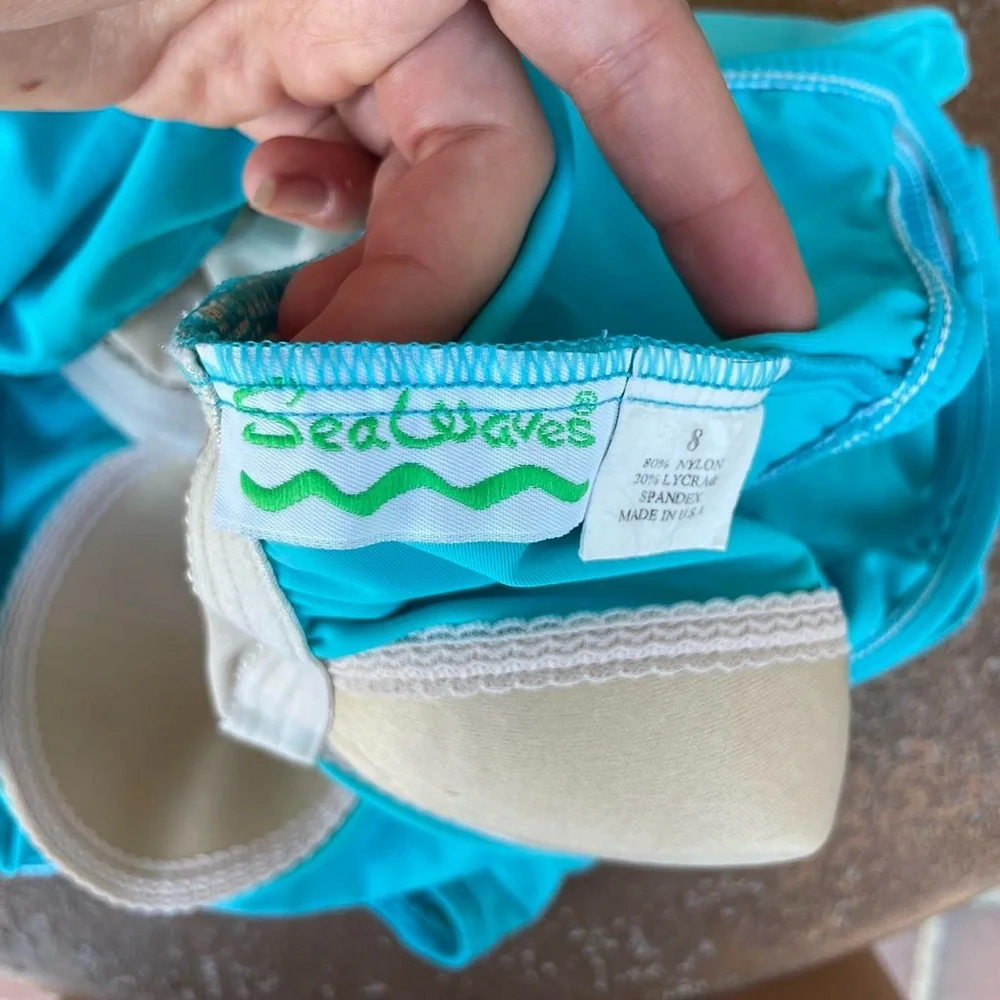 Vintage 90s seawaves teal one piece swim dress sz m - Picture 8 of 8